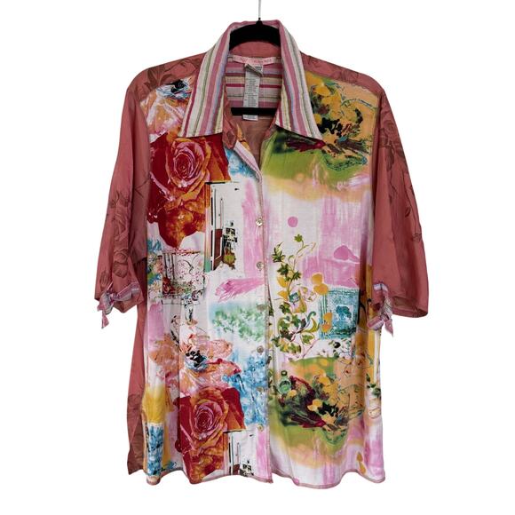 Alain Weiz Maximalist Top Colorful Art To Wear Hippie Button Down Euro Size 20 - Picture 1 of 11